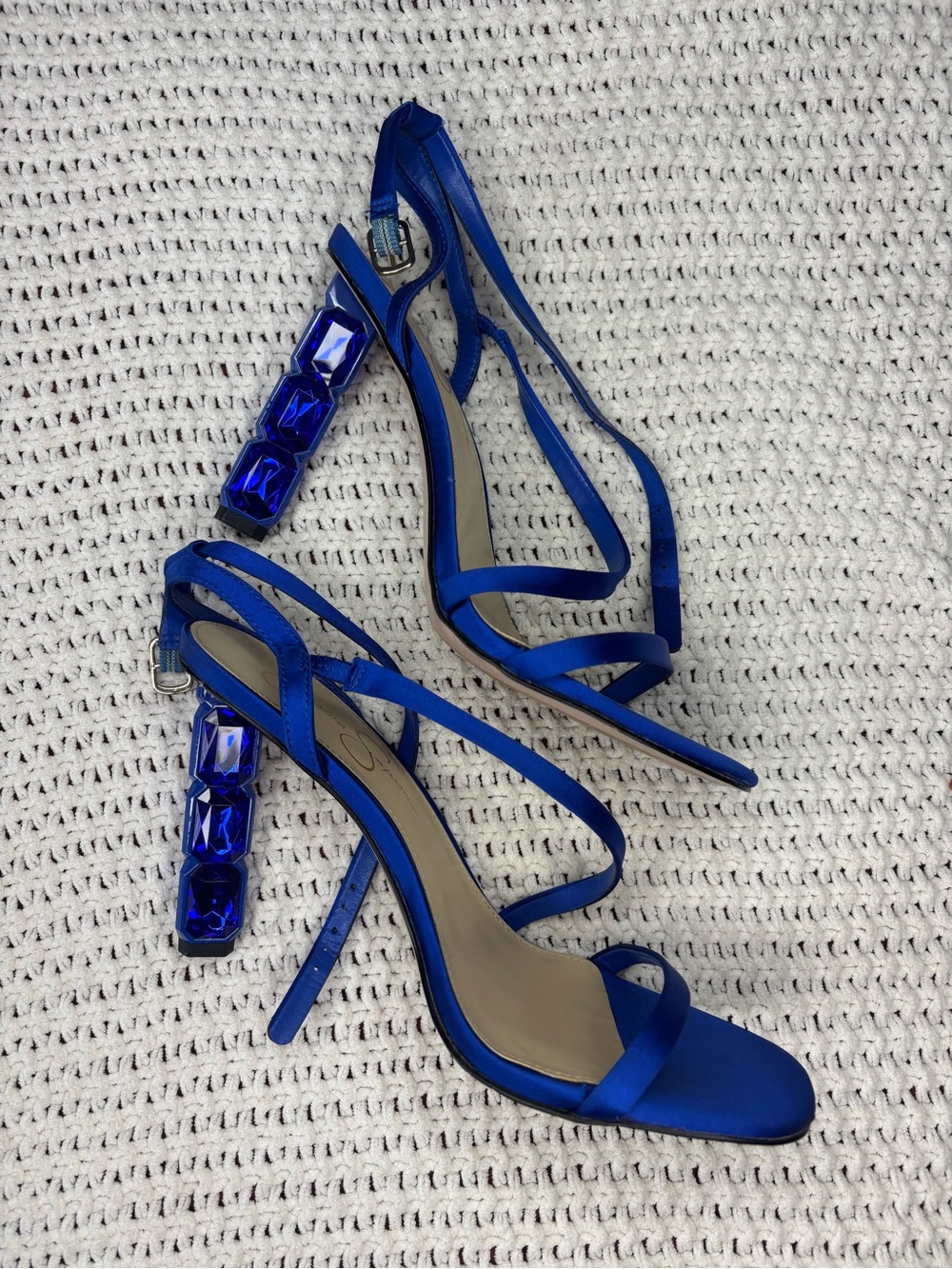 Jessica Simpson Women's Electric Blue Strappy Gem-Block Heel Sandals